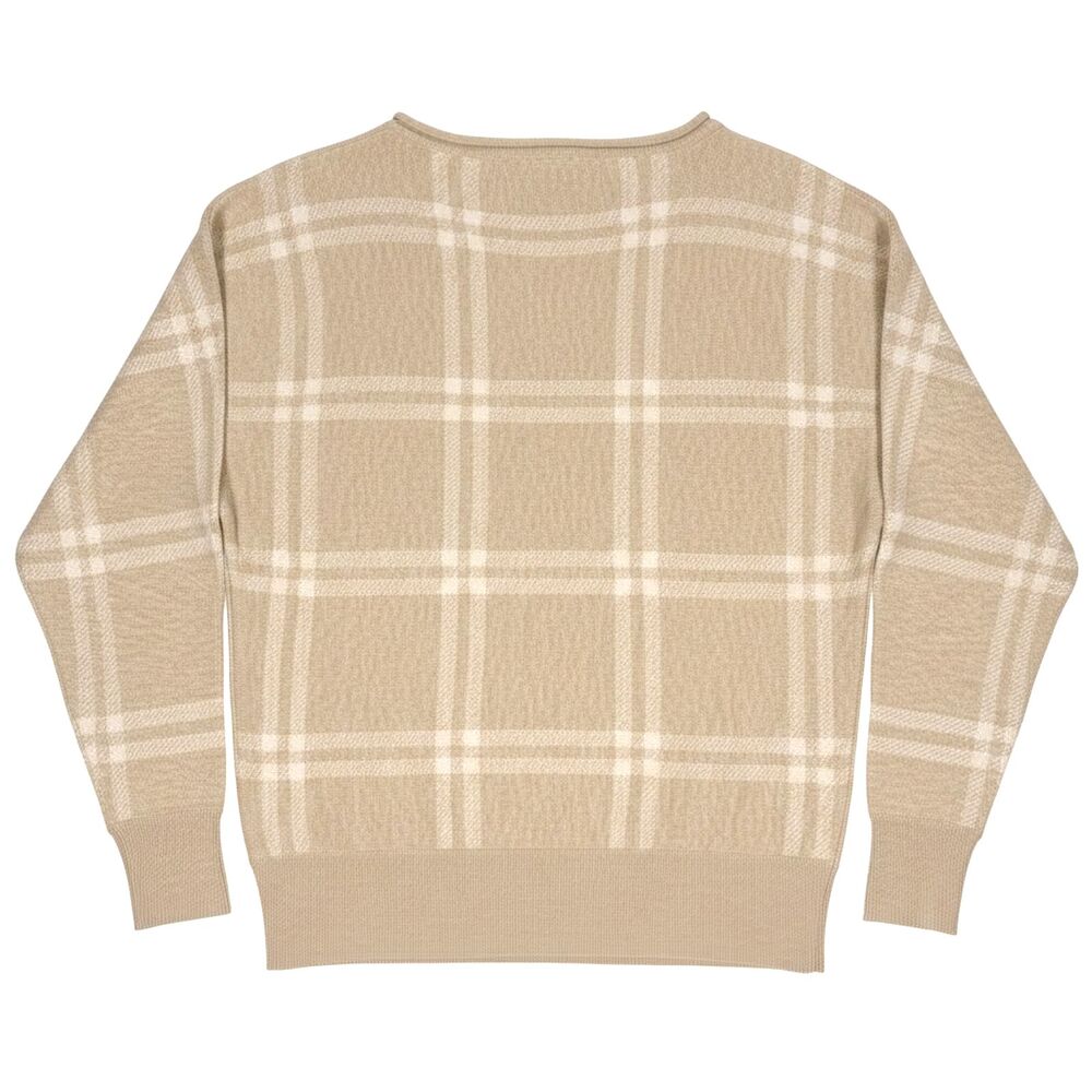 Cynthia Rowley Beige White Plaid Check‎ Oversized Knit Crewneck Sweater Neutral - Picture 3 of 8